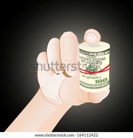 hand holding roll of 100 dollars banknotes