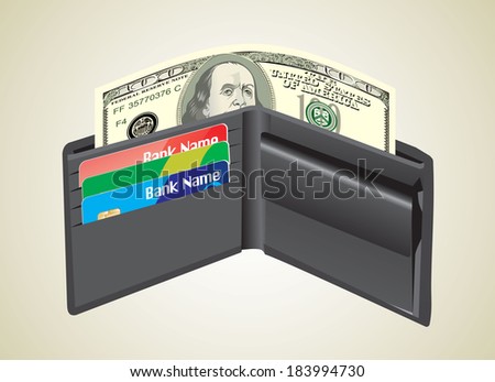 Leather wallet,inside, with bank cards and money.