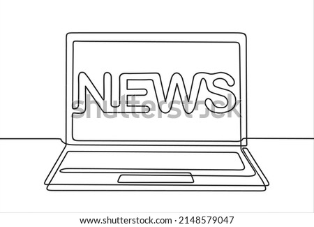Continuous line drawing of laptop with news.