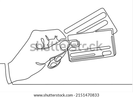 Continuous one line drawing of hand holding credit cards. 