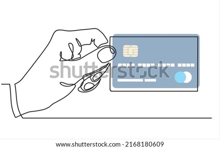 Continuous one line drawing of hand holding credit card. 