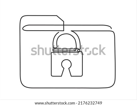 Continuous one line drawing of folder and padlock. Protected folder. Personal information, data, lock, password, pin code, file. Privacy concept. 