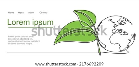 Single continuous one line art growing sprout. Plant leaves grow planet Earth seedling eco natural concept design sketch drawing vector illustration art