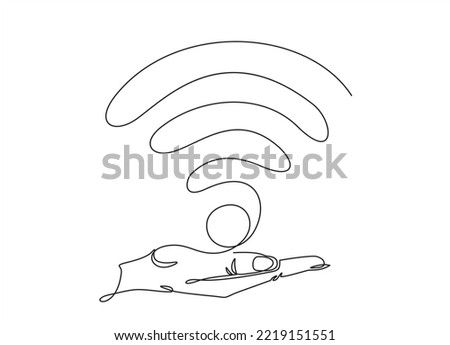 Hand holding Wi-Fi. Continuous line