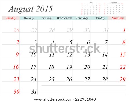 planning calendar August 2015