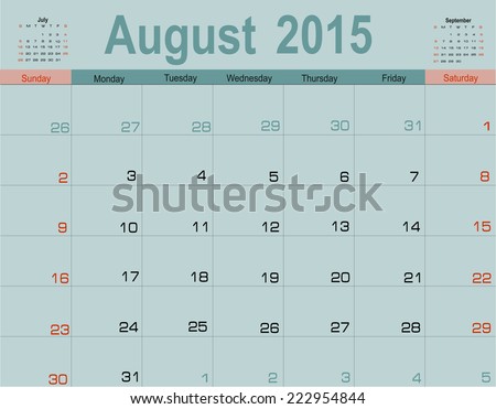 planning calendar August 2015