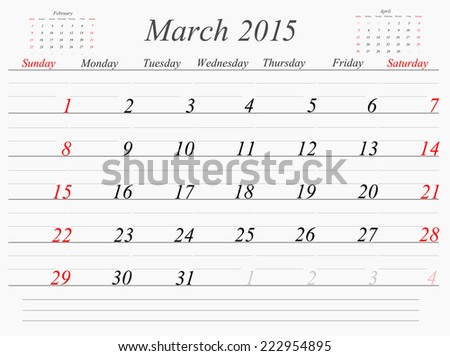 planning calendar March 2015
