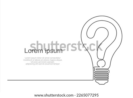 continuous line drawing of  light bulb with a question sign inside