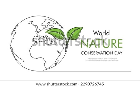 World nature conservation day. Single continuous one line art growing sprout. Plant leaves grow planet Earth seedling eco natural concept design sketch drawing vector illustration art