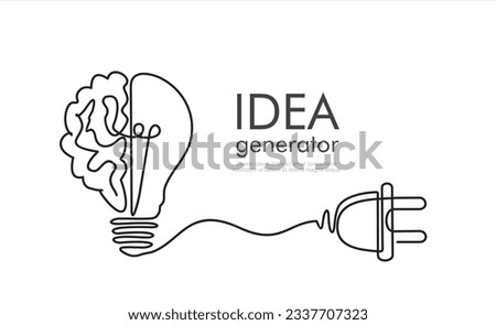 Continuous one line drawing of 
brain, light bulb and plug. Creative idea inspiration generator - infographic concept banner for presentation, booklet, web site and other design projects. Mind layout.