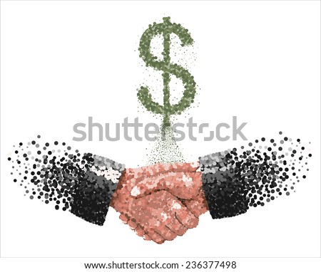 Business handshake with dollar sign on background.Vector