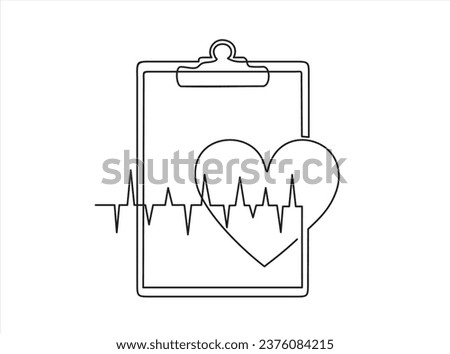 Hand drawn one line vector.Continuous one line drawing of clipboard with heart, medical check form report, health checkup concept metaphor illustration one line design vector. 