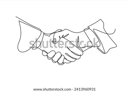 Continuous line drawing of handshake. Handshaking of business partners drawn by one single line. Vector illustration.