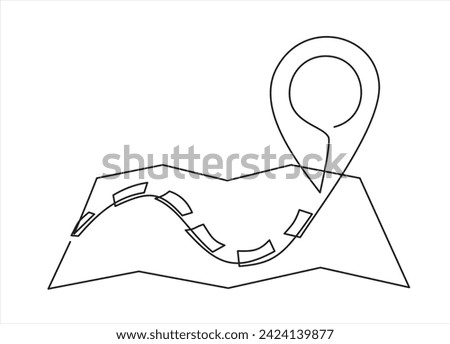 A continuous one line drawing of a google map view in an urban area. route directions and locations. Linear style. Gps navigation and Travel concept.