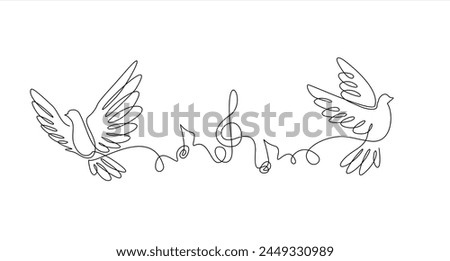 Continuous one line drawing of musical notes and doves