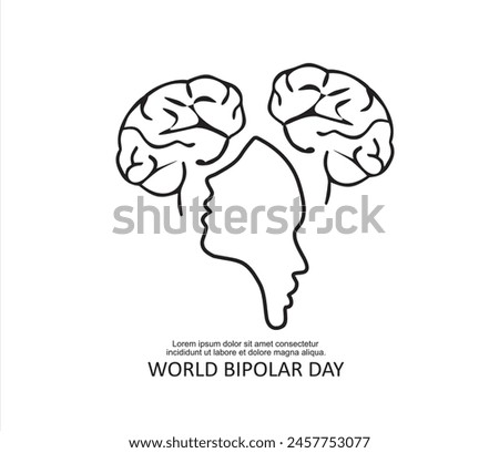 Brain of a person with opposite emotions. Bipolar disorder symbol. World Bipolar Day. Vector illustration.