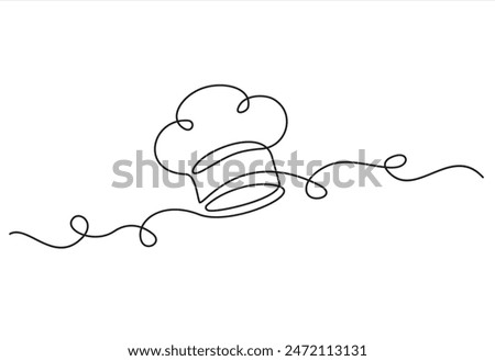 One single line drawing of chef hat or cap for restaurant vector graphic illustration. Elegant cafe badge concept. Modern continuous line draw design street food logotype