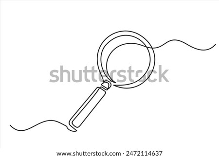 Magnifying glass in continuous one line drawing. Concept of Business analysis in simple outline style. Used for logo, emblem, web banner, presentation. Doodle Vector Illustration