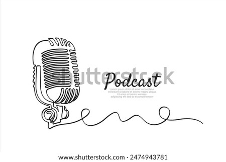 Podcast. Continuous one single line drawing Retro microphone logo icon, tattoo, vector illustration concept