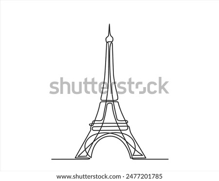 Eiffel tower continuous one line drawn. Vector isolated on white.