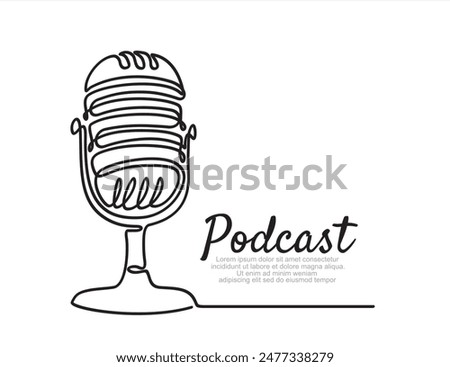 Podcast. Continuous one single line drawing Retro microphone logo icon, vector illustration concept