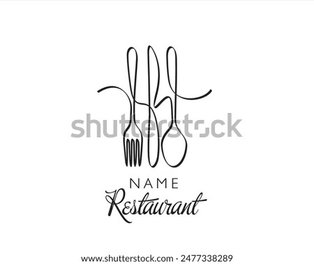 Continuous one line drawing of spoon, knife and fork. Restaurant menu concept.