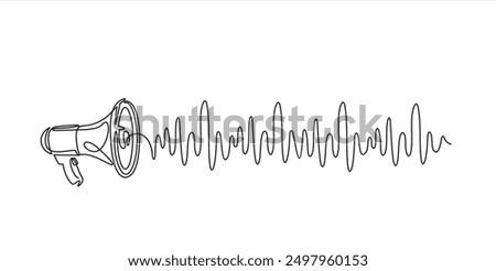 Continuous one line drawing of sound wave and Public horn speaker, voice message, podcast.