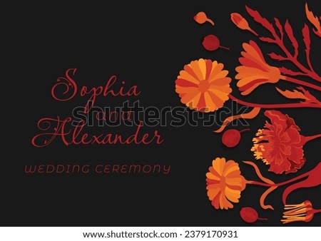 The banner is made in a rustic style with fully colored plant parts placed on the right side. Hand-drawn Illustrations of common garden flowers for greeting cards, invitations, interior design, etc.