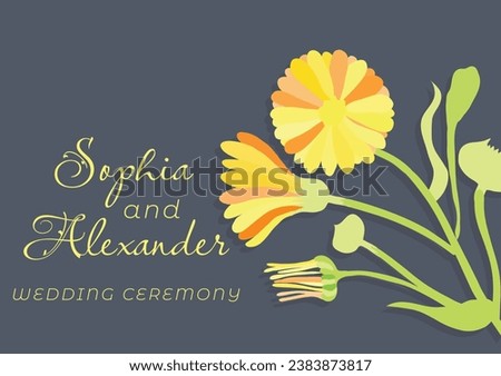 The banner is made in a rustic style with fully colored plant parts placed on the right side. Hand-drawn Illustrations of common garden flowers for greeting cards, invitations, interior design, etc.