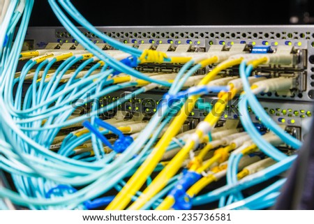 Optical switch and colorfull FC cables connected equipment in data center