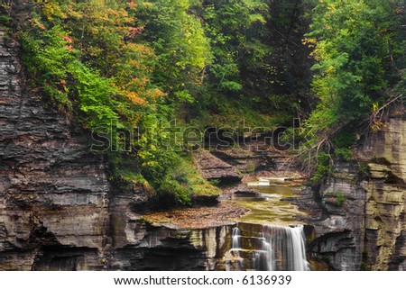 The top of a waterfall near Ithaca, NY. Taughannock Falls, the tallest single stage waterfall in the Northeast US.