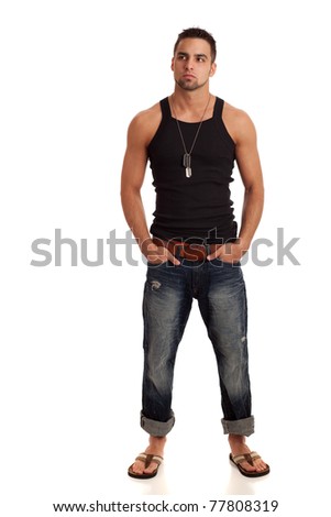 Man in Black Shirt and Jeans