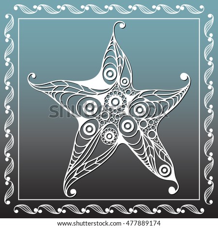 Graphic abstract starfish (sea star) in line art style. Seafood element. Suitable for invitation, flyer, sticker, poster, banner, card, label, cover, web. Vector illustration.