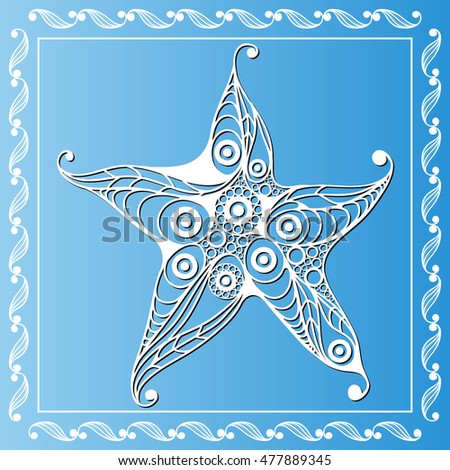 Graphic abstract starfish (sea star) in line art style. Seafood element. Suitable for invitation, flyer, sticker, poster, banner, card, label, cover, web. Vector illustration.
