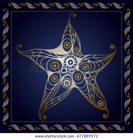 Graphic abstract starfish (sea star) in line art style. Suitable for invitation, flyer, sticker, poster, banner, card, label, cover, web. Vector illustration.