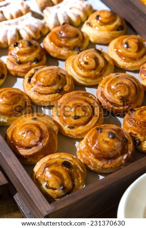Puff pastry  self service catering tray on hotel buffet