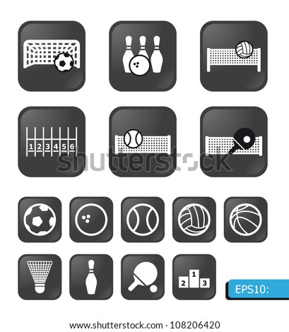 sports icons vector on black buttons