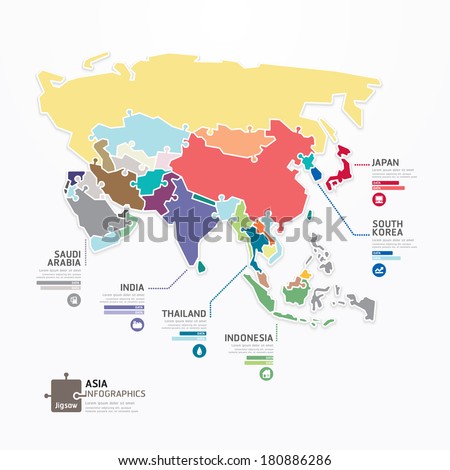 Asia Infographic Map Template jigsaw concept banner. vector illustration
