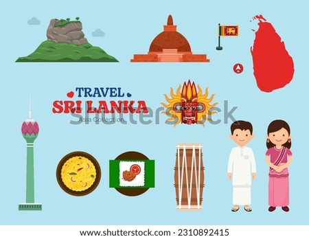 Travel Sri Lanka flat icons set. Sri Lanka element icon map and landmarks symbols and objects collection. Vector Illustration