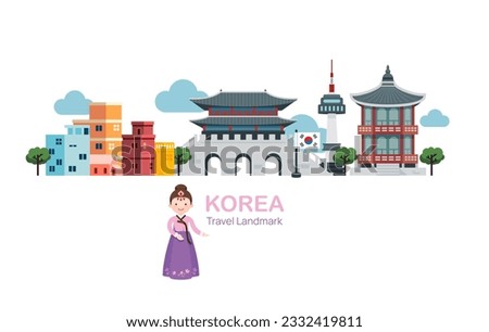 Korea Travel Elements Landmark.Vector Illustration