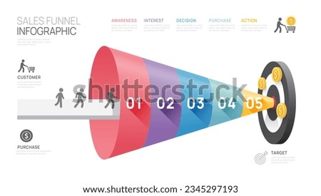 Infographic Sales funnel diagram template for business. Modern  Timeline 5 step level, digital marketing data, presentation vector infographics.