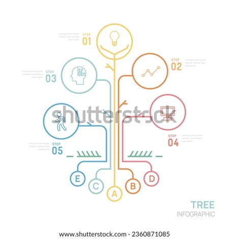 Infographic Tree diagram template for business. Timeline 5 step arrows level, marketing data, presentation vector infographics.
