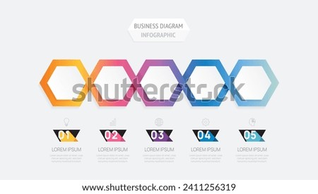 Infographic vector template with 5 steps for business. 3D paper geometric label. for content, brochure, diagram, timeline, web design. Vector