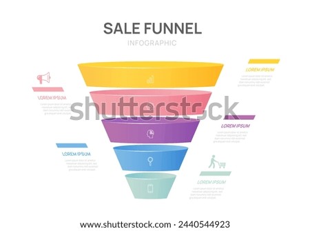 sale funnel Infograph diagram template for business. 5 step, digital marketing data, presentation vector infographics.