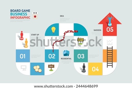 Business board game concept arrow start up infographic 5 step to successful,vector illustration