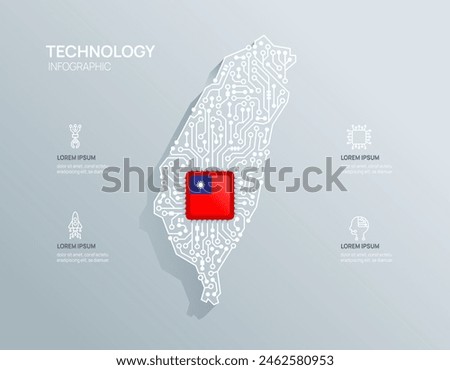 Circuit chip board semiconductor technology infographic. infograph circuit board Taiwan map shape concept background. Vector illustration.