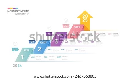 Business step timeline infographic arrow template. Modern milestone element timeline diagram calendar and 4 quarter topics, vector infographics.