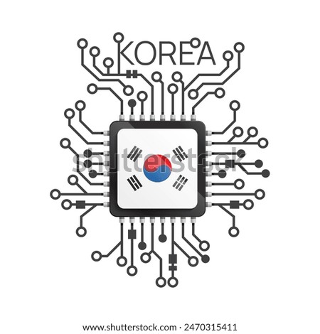 Korea of circuit board. Electric nation flag circuit black microchip. vector illustration