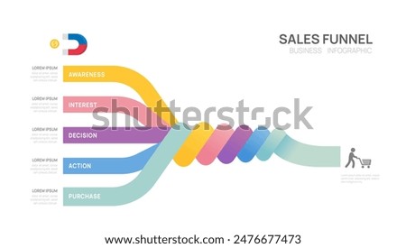 Infographic Sales funnel diagram template for business. Modern Timeline inbound step, presentation vector infographics.