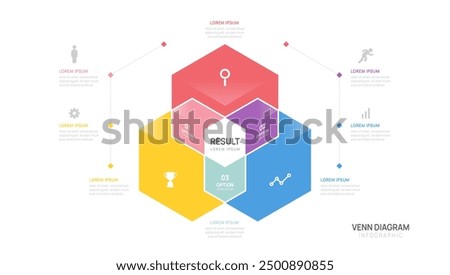 Infographic Hexagon Venn diagram chart template for business start up presentation with venn diagram elements vector illustration.